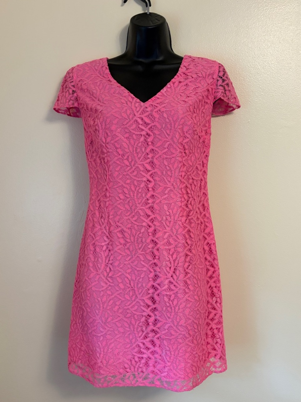 Lilly Pulitzer Hot Pink Callie Lace Shift V-Neck Mini Dress